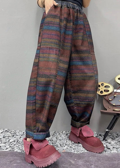 Women's Denim Pants Multi Striped Elastic Waist 1