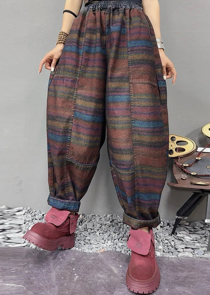 Women's Denim Pants Multi Striped Elastic Waist 2
