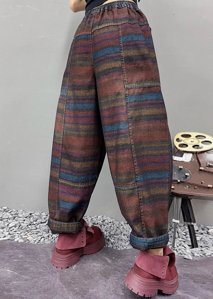 Women's Denim Pants Multi Striped Elastic Waist 3
