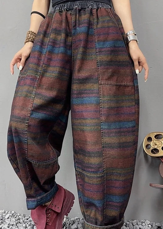 Women's Denim Pants Multi Striped Elastic Waist 4