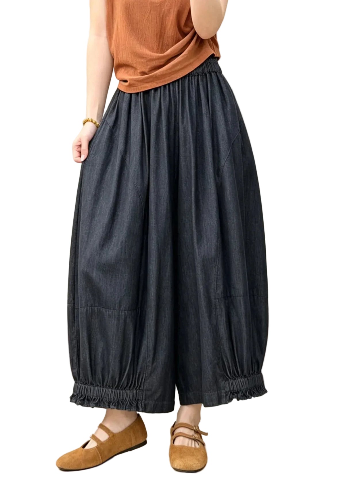 Women's Denim Pants Ruffled Patchwork with Elastic Waist 0