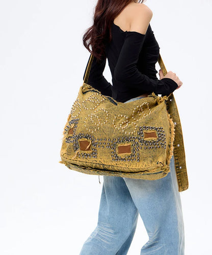 Women's Denim Shoulder Bag Rivet Detail Large Capacity 2