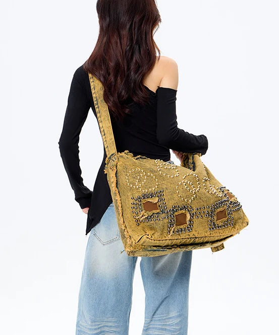 Women's Denim Shoulder Bag Rivet Detail Large Capacity 4