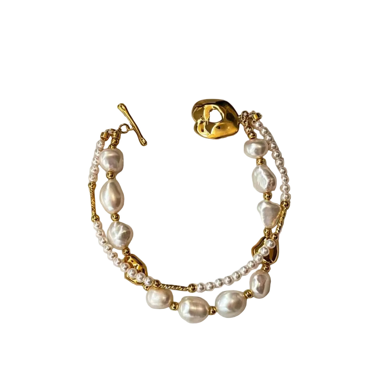 Women's Double Layer Charm Bracelet with Pearl Accents 0