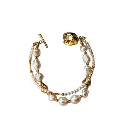 Women's Double Layer Charm Bracelet with Pearl Accents 0