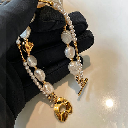 Women's Double Layer Charm Bracelet with Pearl Accents 1