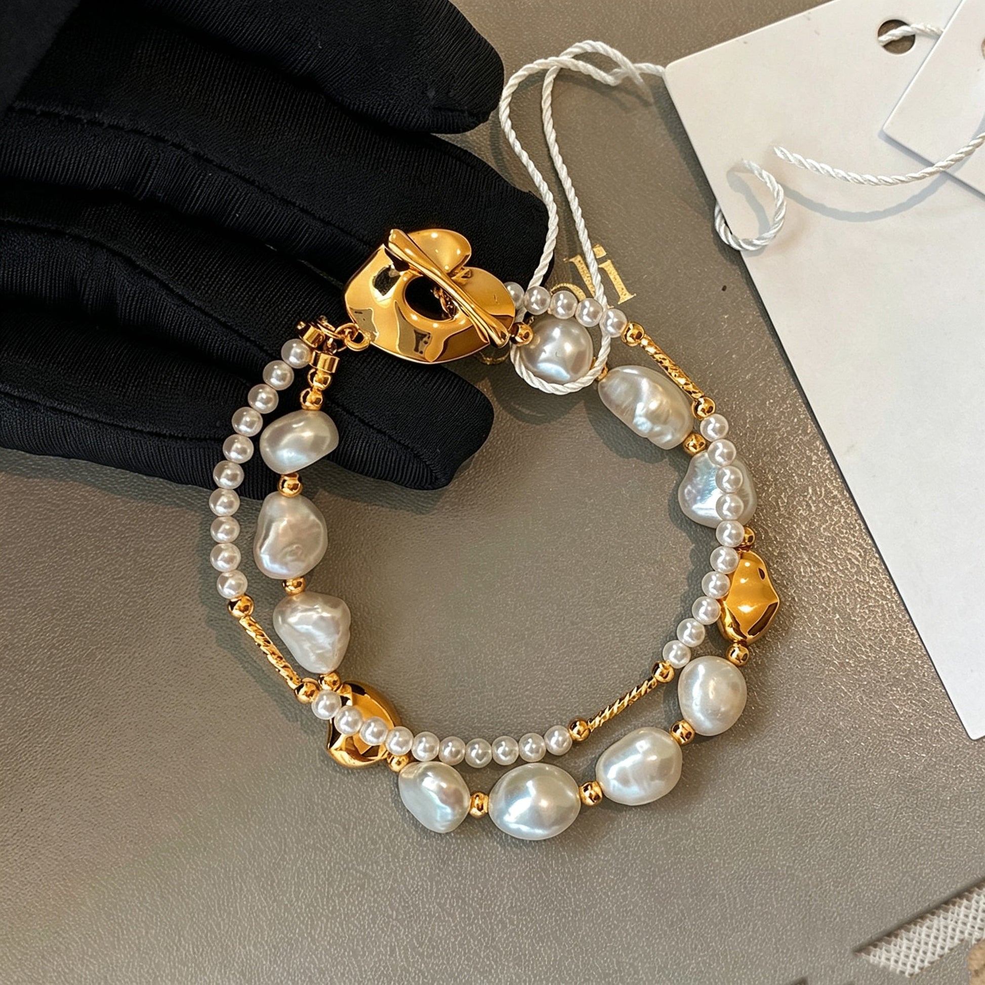 Women's Double Layer Charm Bracelet with Pearl Accents 2