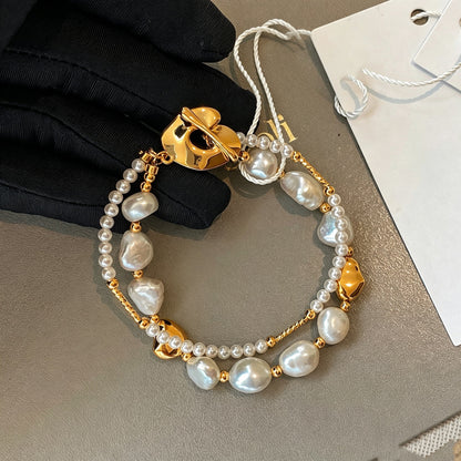Women's Double Layer Charm Bracelet with Pearl Accents 2