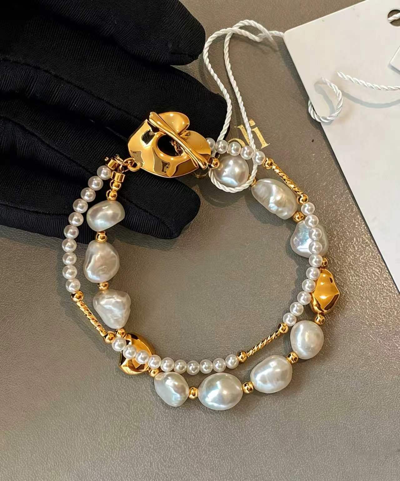 Women's Double Layer Charm Bracelet with Pearl Accents 5