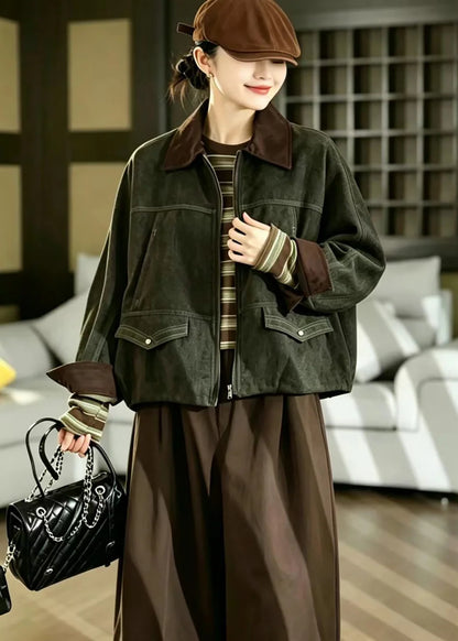 Women's Double Layer Jacket Vintage Style with Turn-Down Collar and Drawstring 2