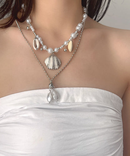 Women's Double Layer Pendant Necklace Modern Colorblock Design 0