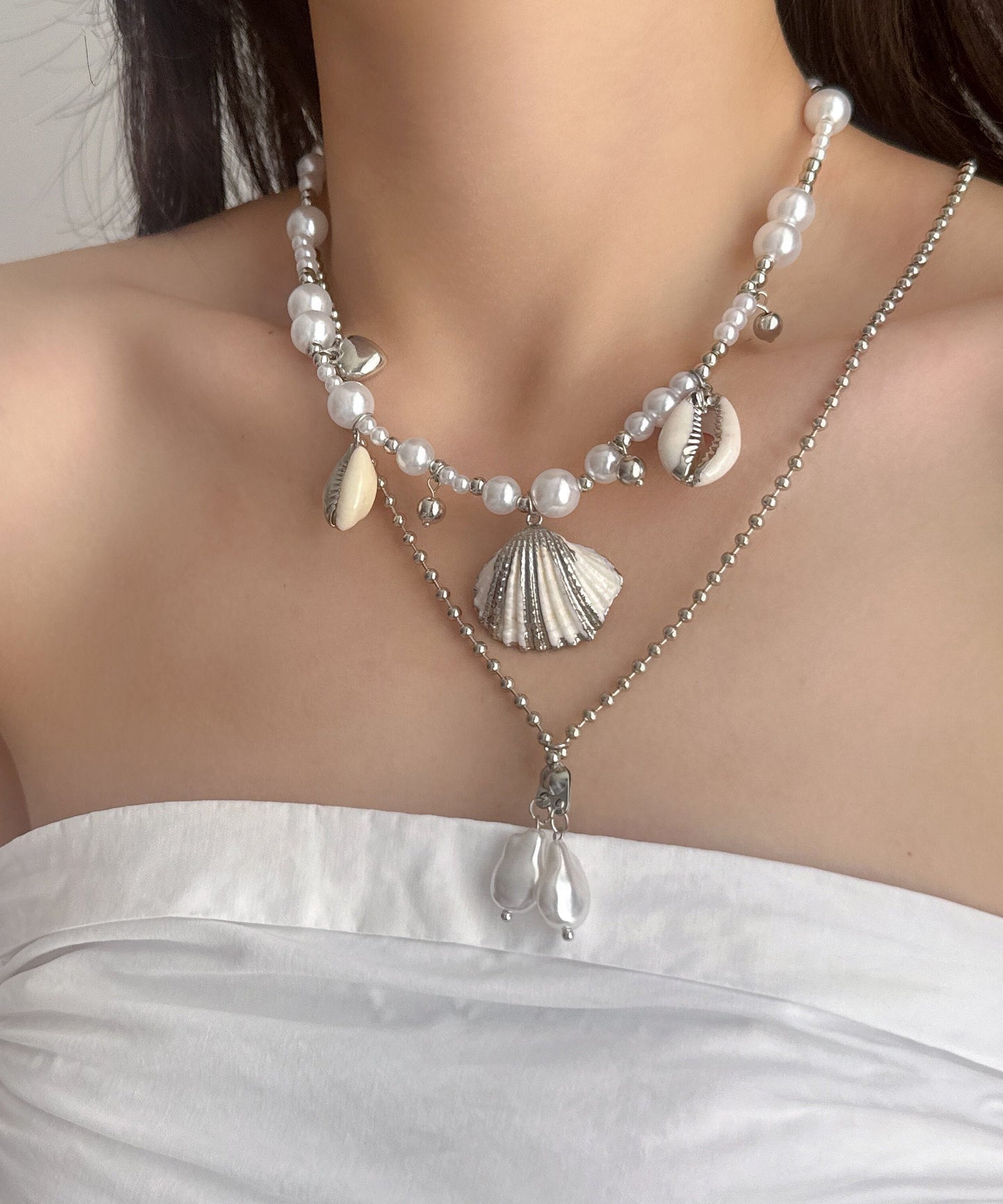 Women's Double Layer Pendant Necklace Modern Colorblock Design 2