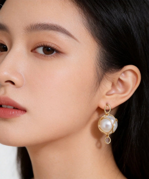 Women's Drop Earrings Pearl Accent Winding Design 0