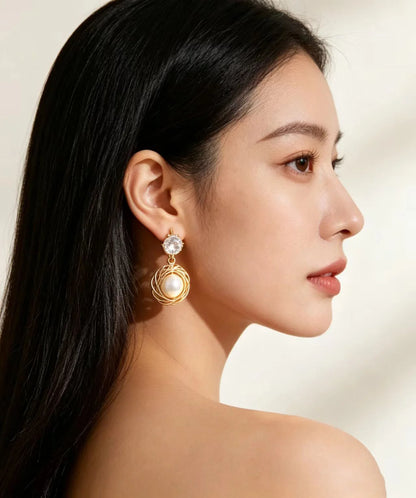 Women's Drop Earrings Pearl and Zircon Accent 3
