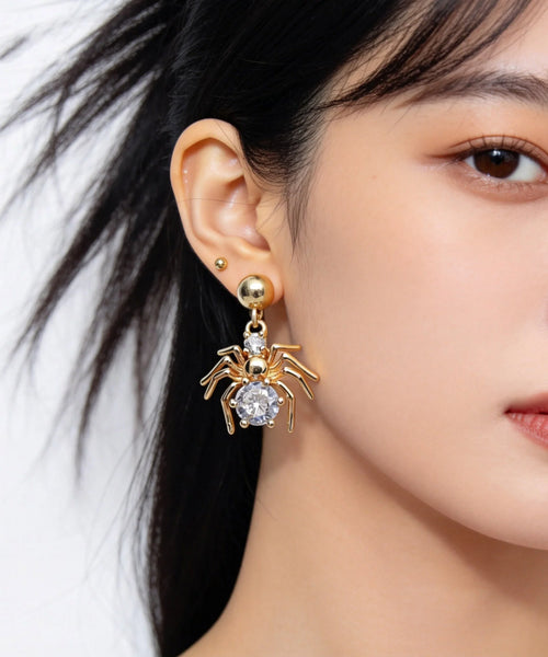 Women's Drop Earrings Spider Design with Zircon Accents 0