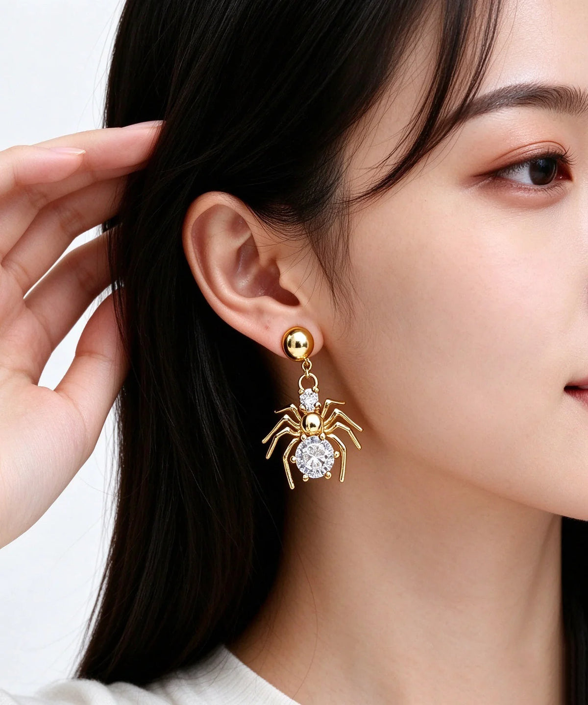 Women's Drop Earrings Spider Design with Zircon Accents 2