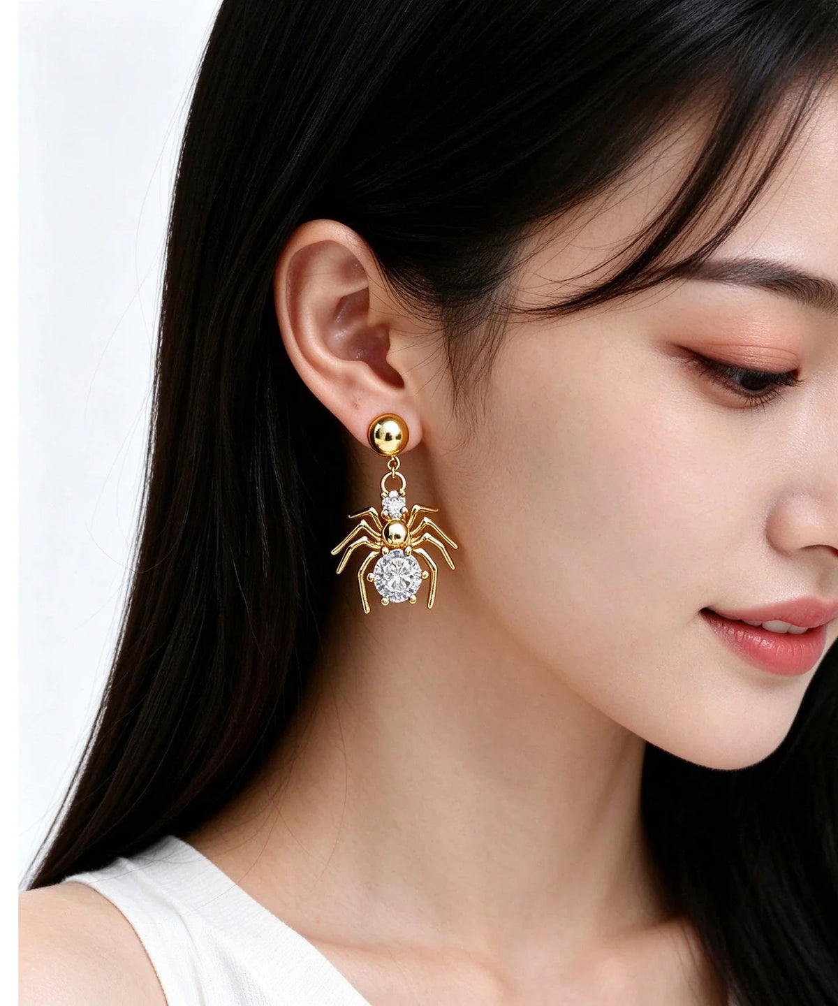 Women's Drop Earrings Spider Design with Zircon Accents 3