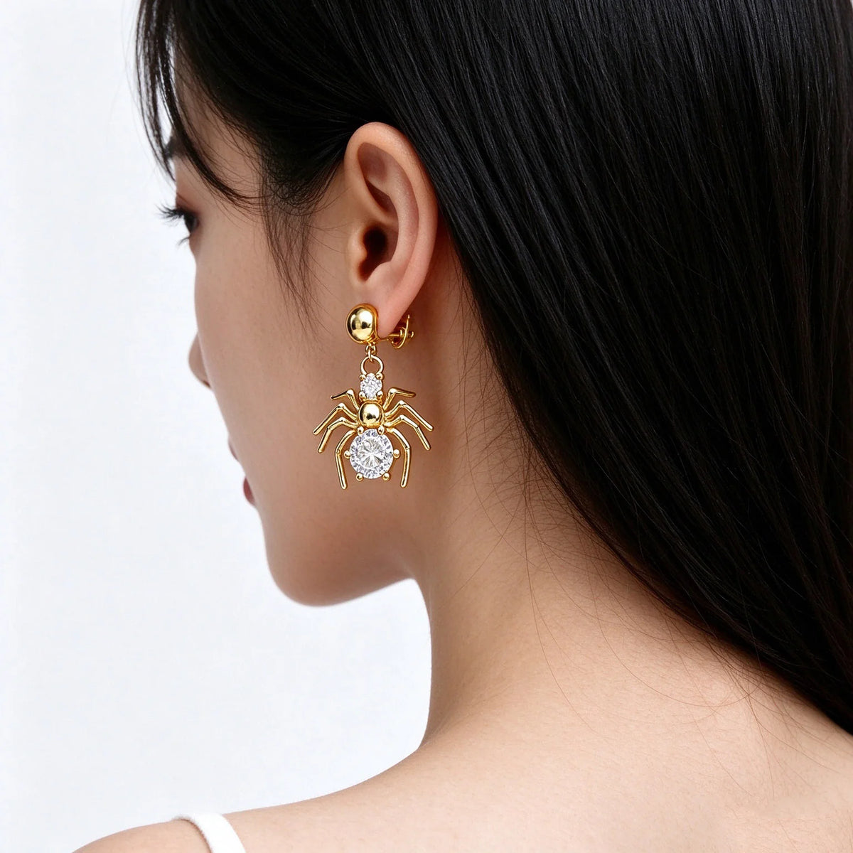 Women's Drop Earrings Spider Design with Zircon Accents 4