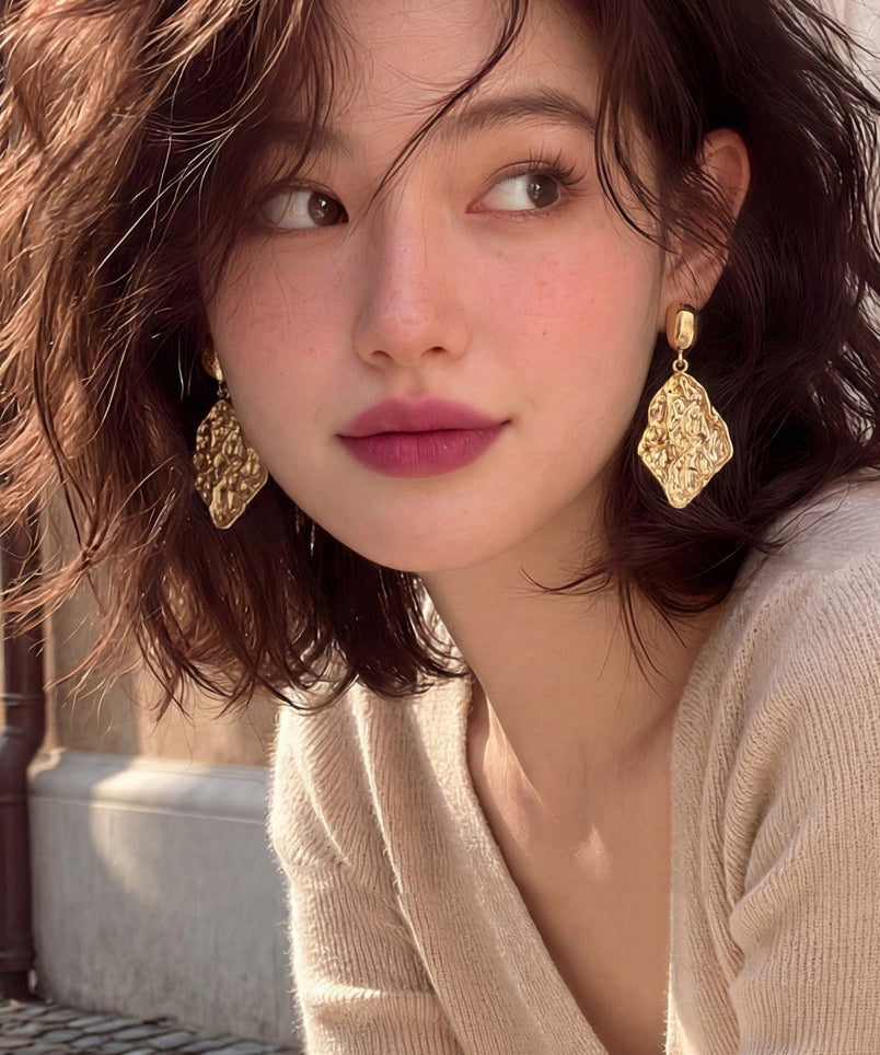 Women's Drop Earrings Wrinkled Metal Design 0