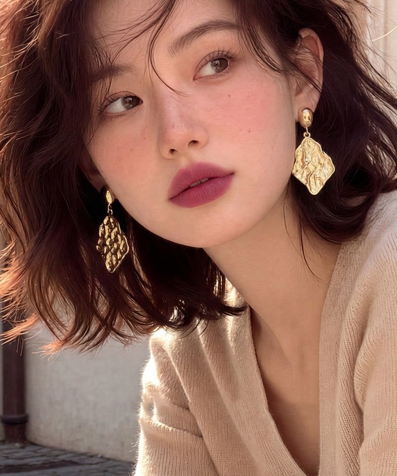 Women's Drop Earrings Wrinkled Metal Design 2