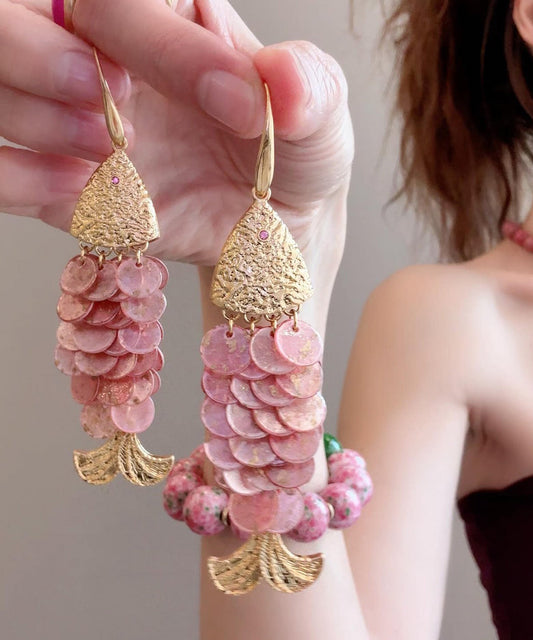 Women's Drop Earrings with Tassel and Fish Scale Design 0