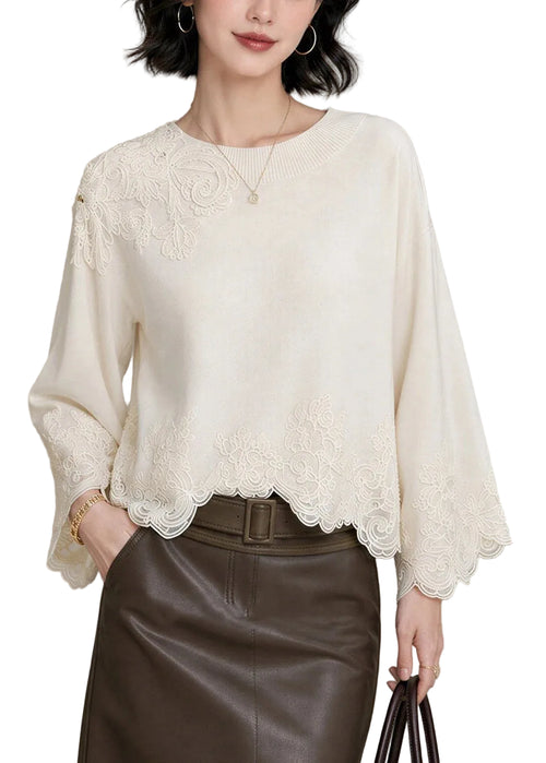 Women's Embroidered Lace Patchwork Top Fall Style 0