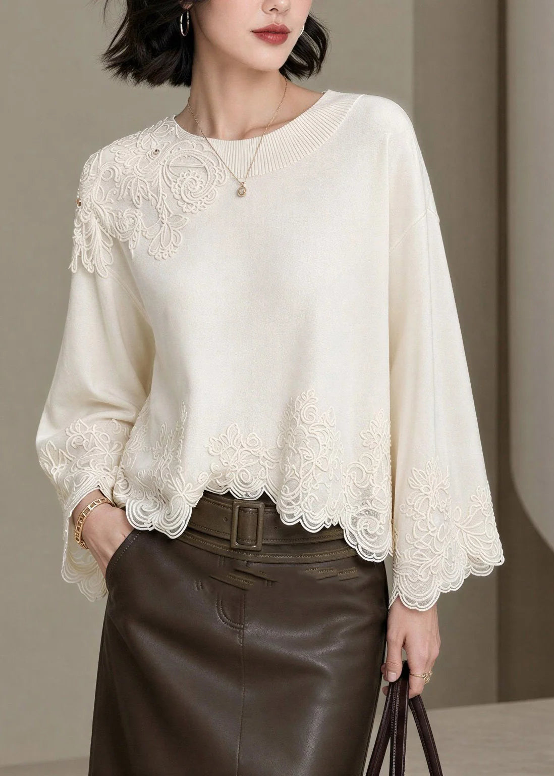 Women's Embroidered Lace Patchwork Top Fall Style 2