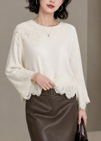 Women's Embroidered Lace Patchwork Top Fall Style 4