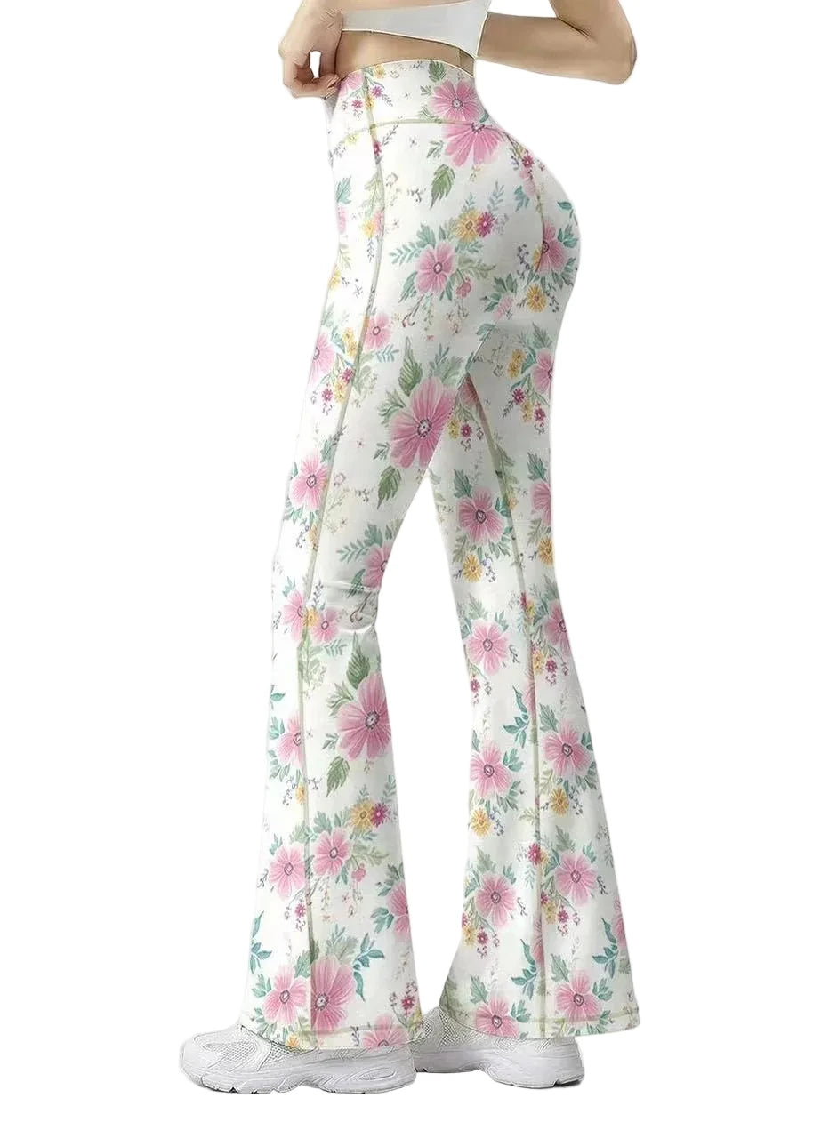 Women's Flare Yoga Pants High Waist Floral Print 0