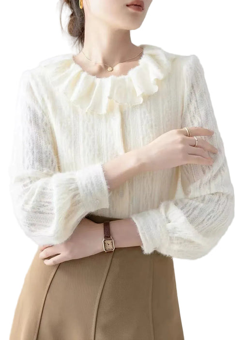 Women's Fleece Shirt with Peter Pan Collar and Lace Detail 0