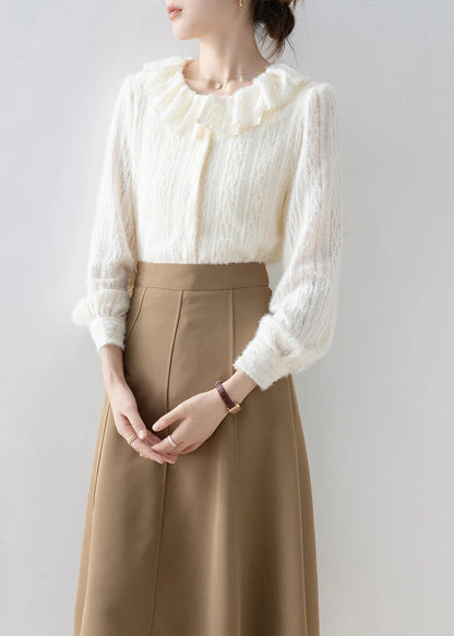 Women's Fleece Shirt with Peter Pan Collar and Lace Detail 2