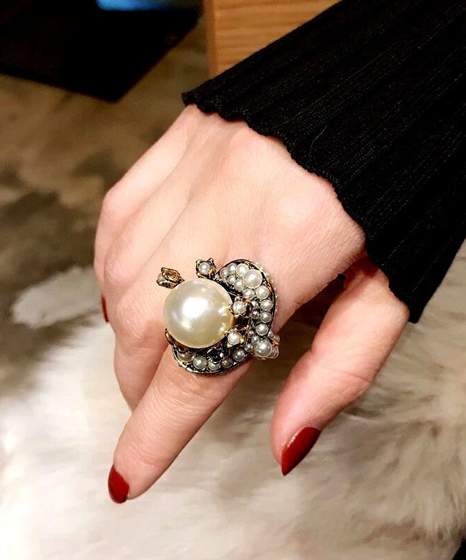 Women's Floral Pearl Ring Fashion Accessory 0