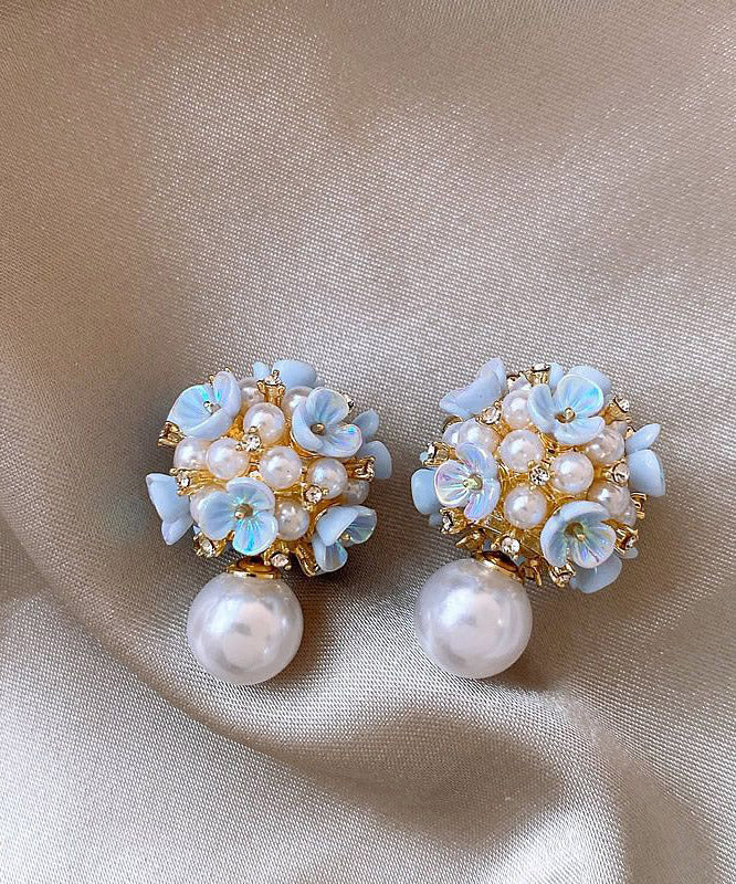 Women's Floral Pearl Stud Earrings Rainbow Overgild Style 0