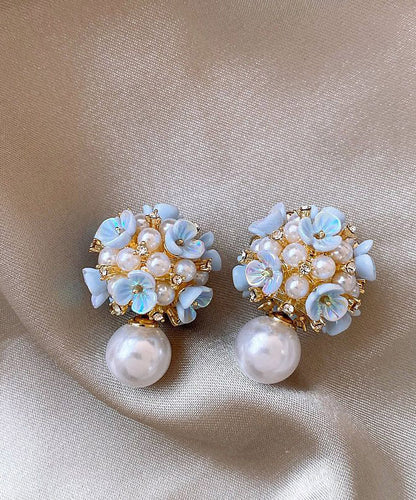 Women's Floral Pearl Stud Earrings Rainbow Overgild Style 0