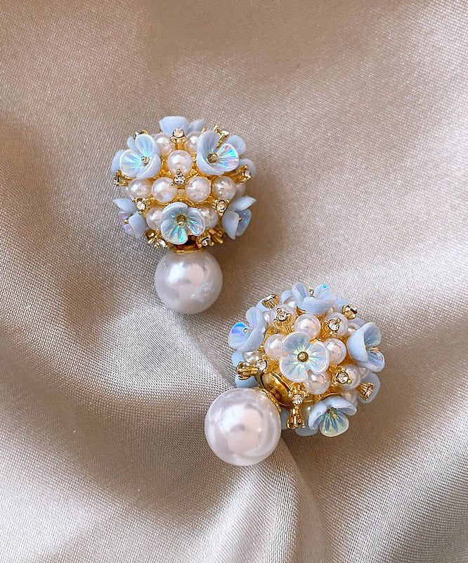 Women's Floral Pearl Stud Earrings Rainbow Overgild Style 1