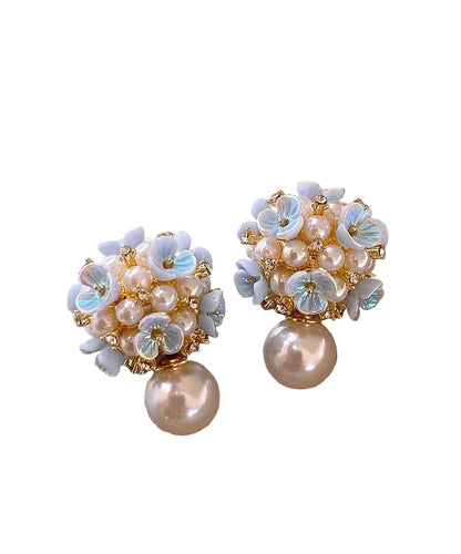 Women's Floral Pearl Stud Earrings Rainbow Overgild Style 2