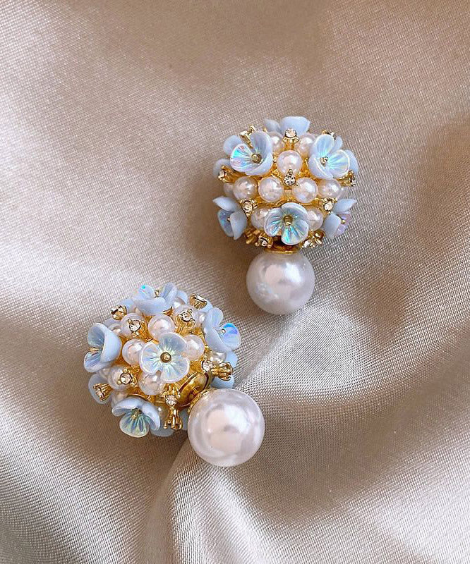 Women's Floral Pearl Stud Earrings Rainbow Overgild Style 3