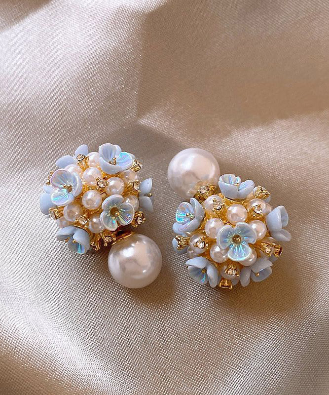 Women's Floral Pearl Stud Earrings Rainbow Overgild Style 4