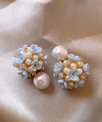 Women's Floral Pearl Stud Earrings Rainbow Overgild Style 4