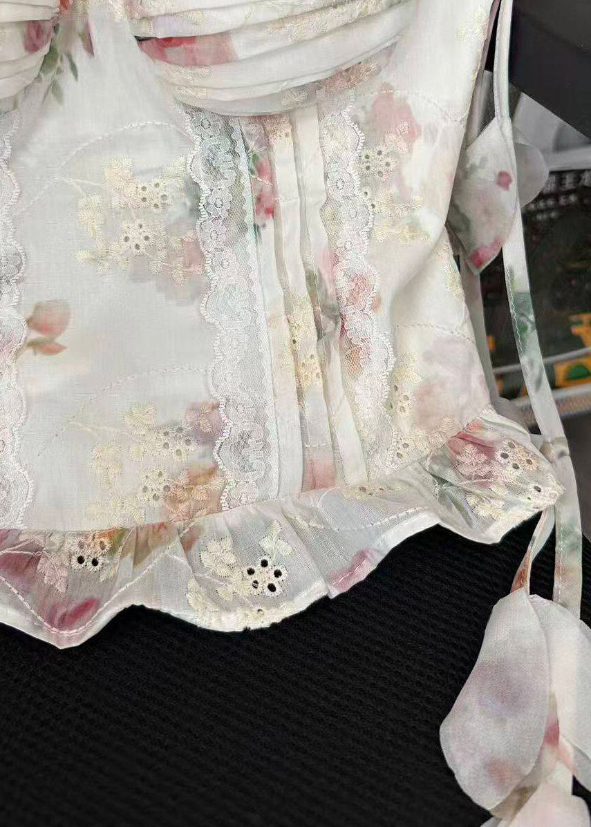 Women's Floral Print Spaghetti Strap Top Wrinkled Style 3