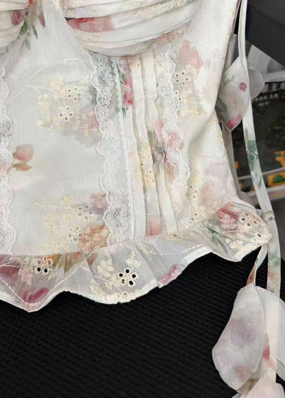 Women's Floral Print Spaghetti Strap Top Wrinkled Style 3