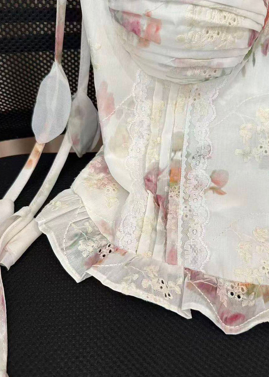 Women's Floral Print Spaghetti Strap Top Wrinkled Style 4