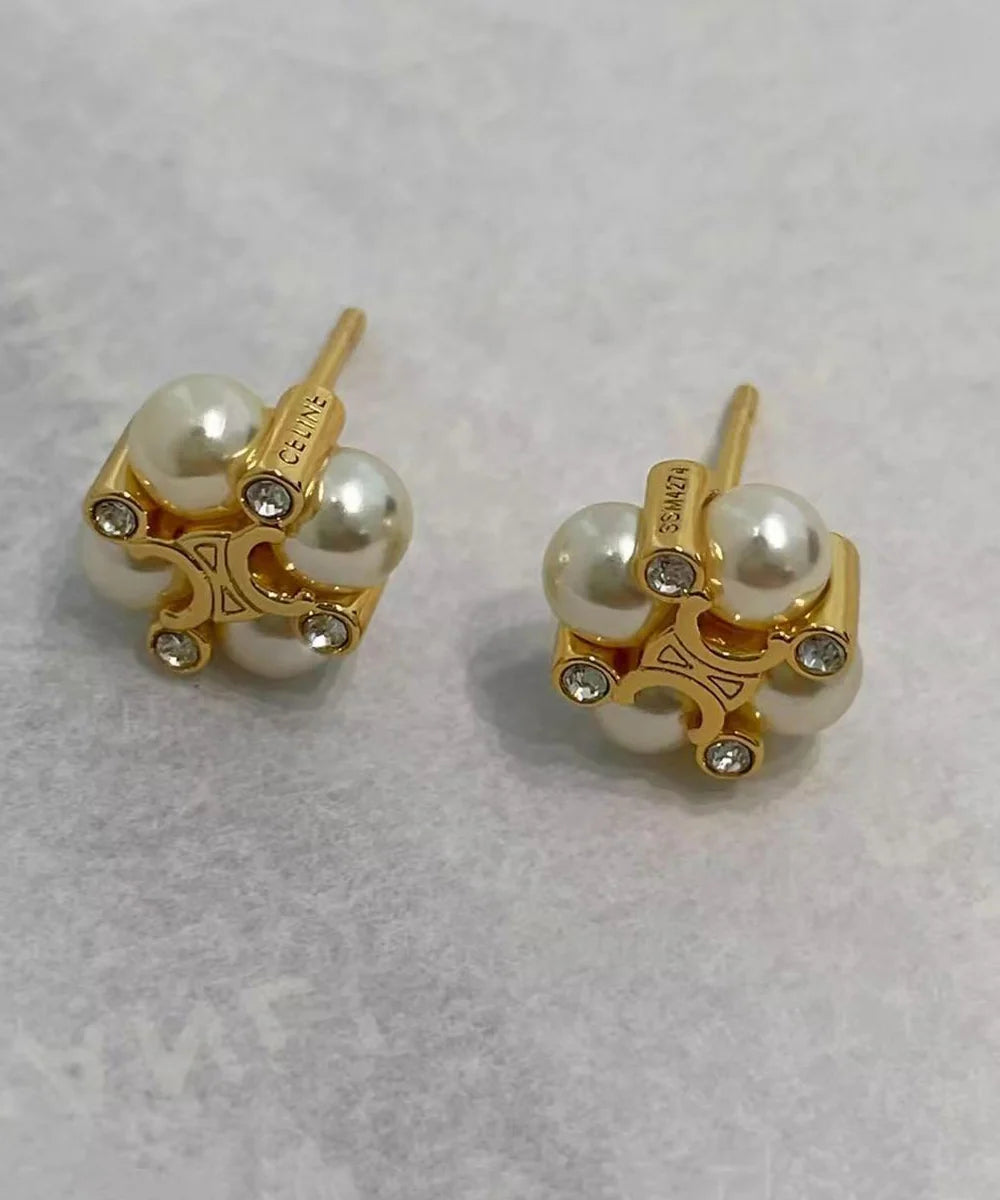 Women's Floral Stud Earrings Pearl Accent 4