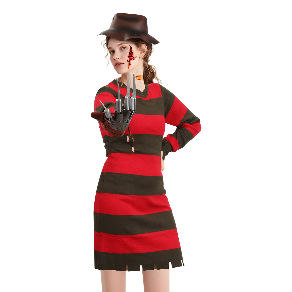 Women's Freddy Krueger Costume Set Knitted Dress and Accessories 1