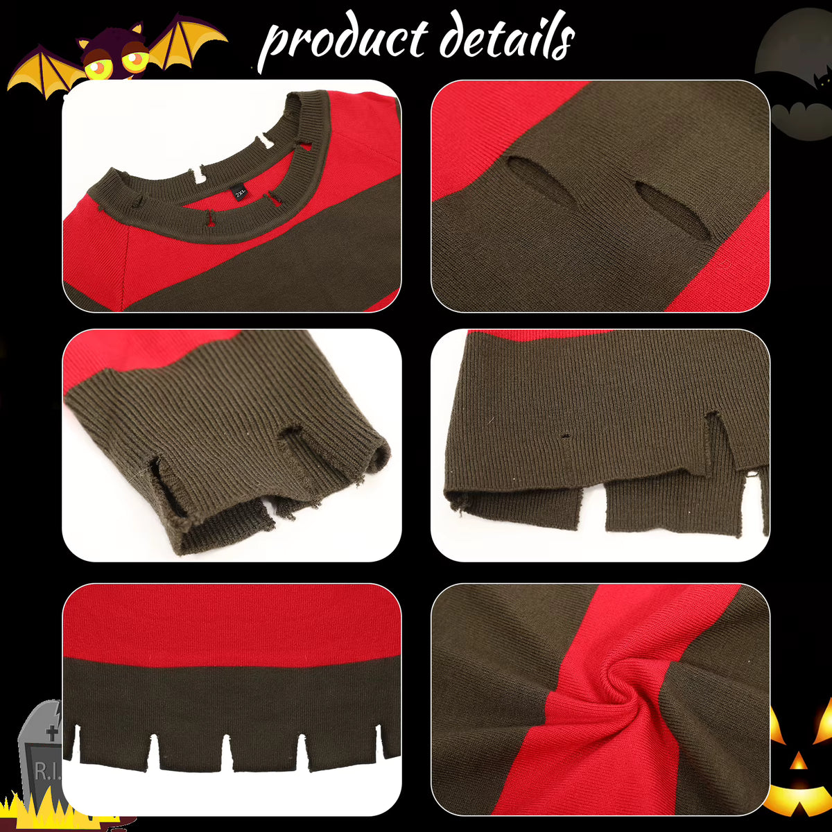 Women's Freddy Krueger Costume Set Knitted Dress and Accessories 4