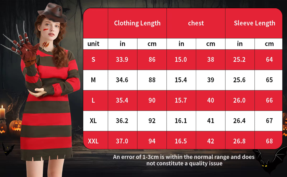 Women's Freddy Krueger Costume Set Knitted Dress and Accessories 5
