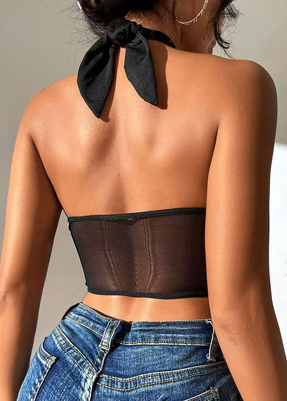 Women's Going Out Top Halter Cut Out Patchwork Design 4