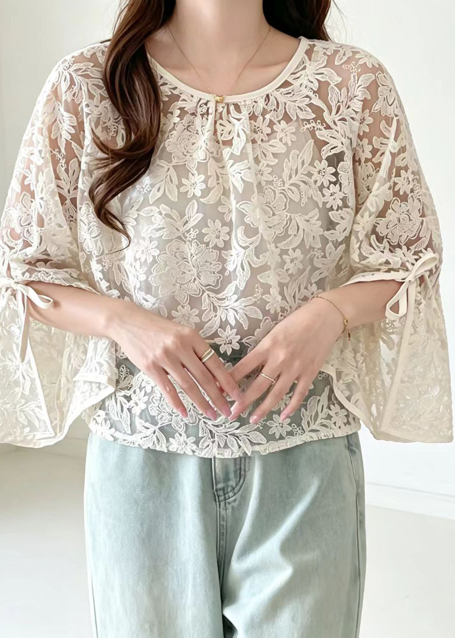 Women's Going Out Top O-Neck Lace Design 2