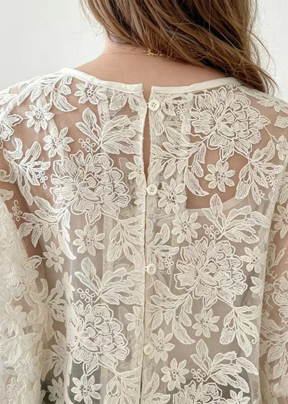 Women's Going Out Top O-Neck Lace Design 4