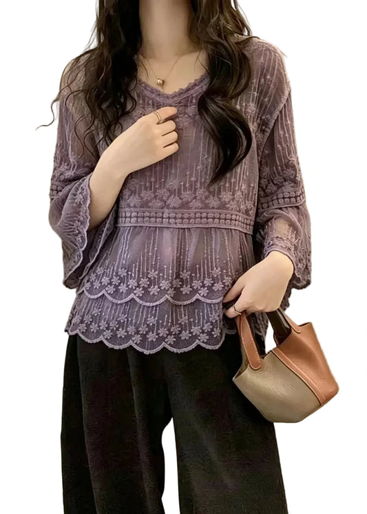 Women's Going Out Top V Neck Flare Sleeve Blouse 0